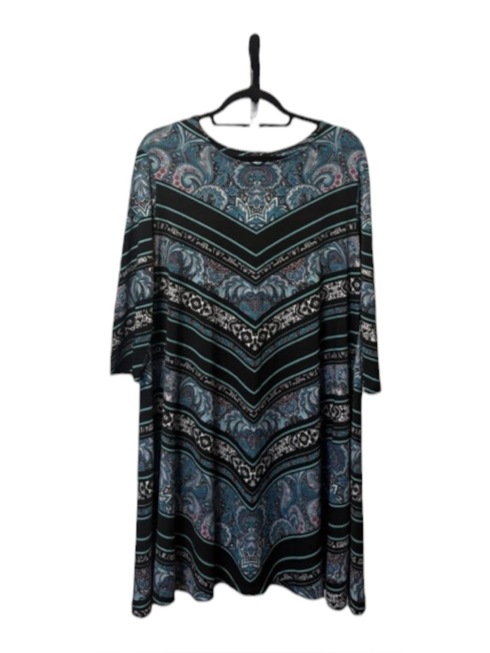 Cato Paisley Chevron Swing Dress in Teal and Black